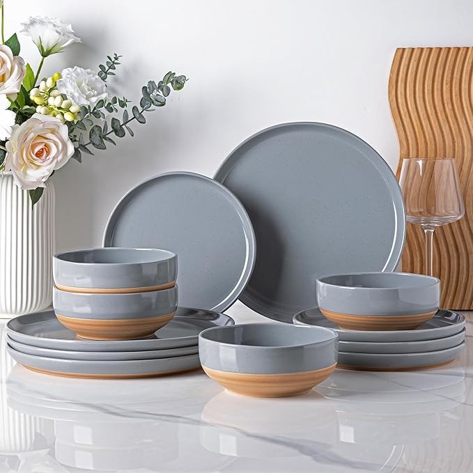 Hand Painted Ceramic Dinnerware Set for 4, 12 Pieces  (5 colors)