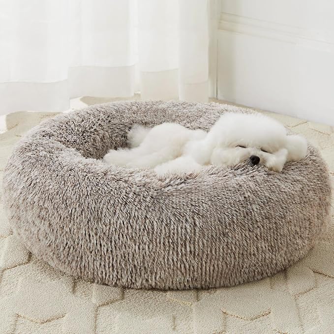 Donut Pet Bed for Small to Large Dogs and Cats, Self-Warming Faux Fur, 6 Sizes  (6 colors)