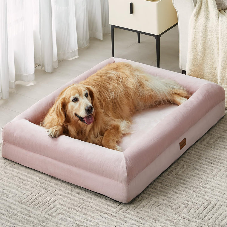Washable Dog Bed with Sides, Soft Mats, Removable Cover & Waterproof Pet Mat, 5 Sizes, Pink