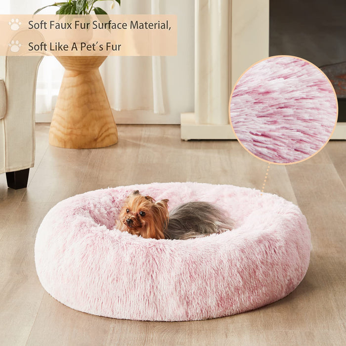 Donut Pet Bed for Small to Large Dogs and Cats, Self-Warming Faux Fur, 6 Sizes  (6 colors)