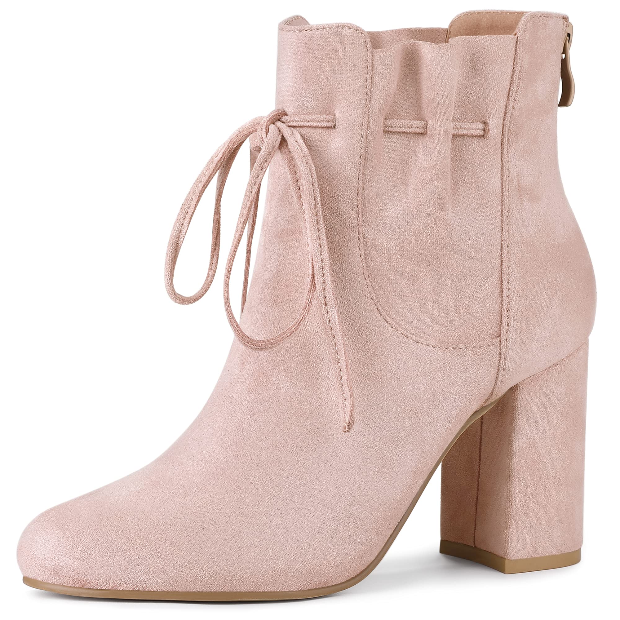 Women's Round Toe Ankle Boot w/Lacy Drawstring and Block Heel  (4 colors)