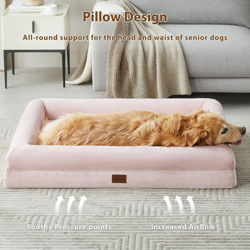 Washable Dog Bed with Sides, Soft Mats, Removable Cover & Waterproof Pet Mat, 5 Sizes, Pink