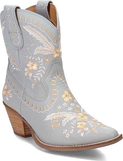 Women's Ankle High Western Boot w/Primrose Floral Embroidery Chunky Mid Heel  (16 colors)