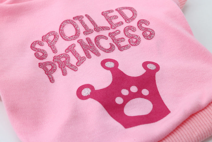 "Spoiled Princess" Soft Puppy Dog Pink Hoodie Sweatshirt w/Crown Print