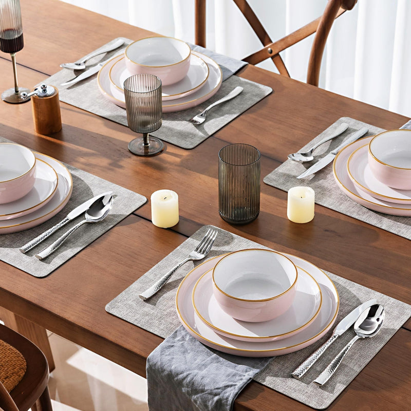 12 Piece Dinnerware Set, Ceramic Plates and Bowls, Handpainted Stoneware, Service for 4  (9 colors)