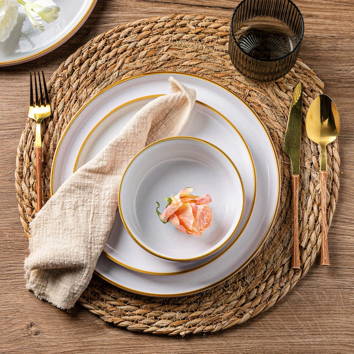 12 Piece Dinnerware Set, Ceramic Plates and Bowls, Handpainted Stoneware, Service for 4  (9 colors)