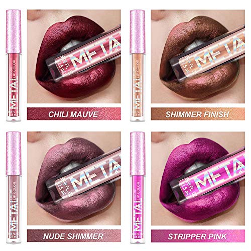 12 Intense Colors Lip Gloss Set, Long-Lasting Waterproof Metallic Shimmer Lipstick - Pink and Caboodle