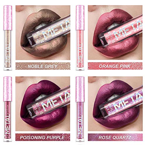 12 Intense Colors Lip Gloss Set, Long-Lasting Waterproof Metallic Shimmer Lipstick - Pink and Caboodle