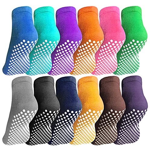 12 Pairs Slipper Socks for Women Non Slip Skid Gripper Socks Trampoline Socks for Adults Women Hospital Socks Yoga Socks(dot-multicolor-12) - Pink and Caboodle