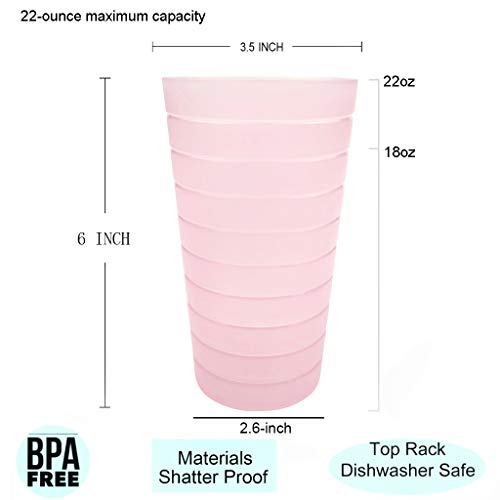 12-Piece Set of 22oz Unbreakable BPA-Free Multi-Colored Plastic Drinking Glasses (4 colors) - Pink and Caboodle
