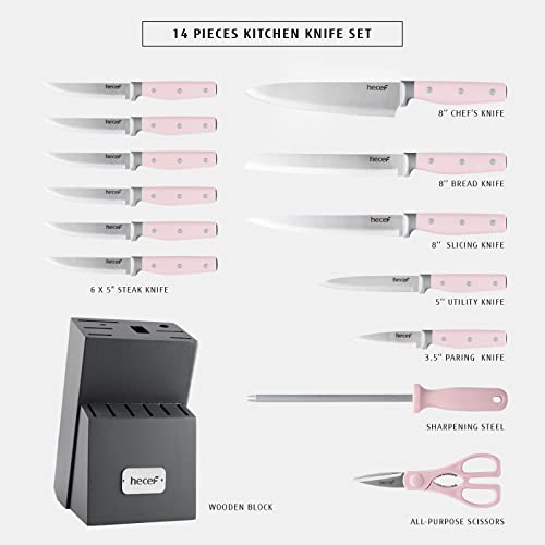 14-Piece High Carbon Stainless Steel Kitchen Knife Block Set (5 colors) - Pink and Caboodle