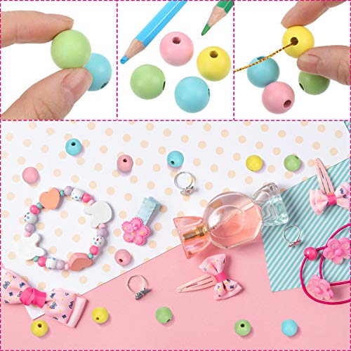 160 Pieces Wood Beads Colorful Wood Beads Rustic Farmhouse Wood Beads for Craft Natural Wood Handmade Polished Spacer Boho Beads (Fresh Colors,1.6 cm) - Pink and Caboodle