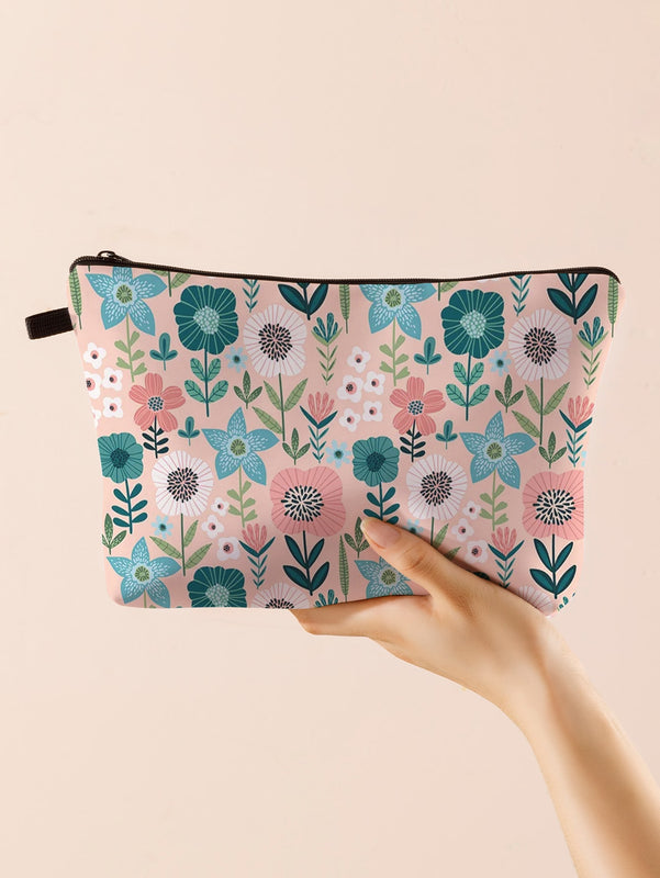 Spring Flowers Print Medium Sized Zippered Cosmetics Makeup Bag