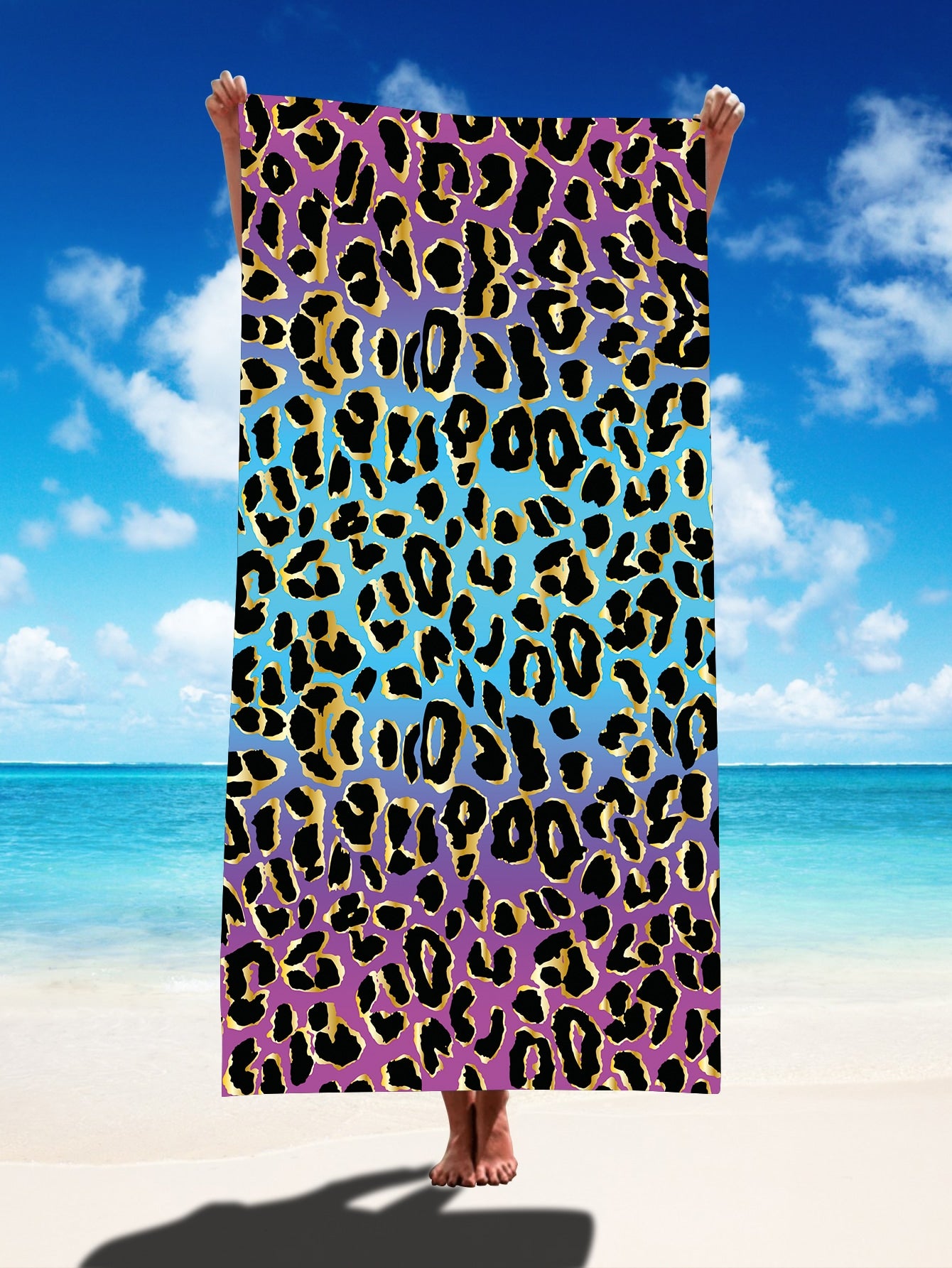 Microfiber Beach Towel, Pink & Blue Spotted Leopard Print
