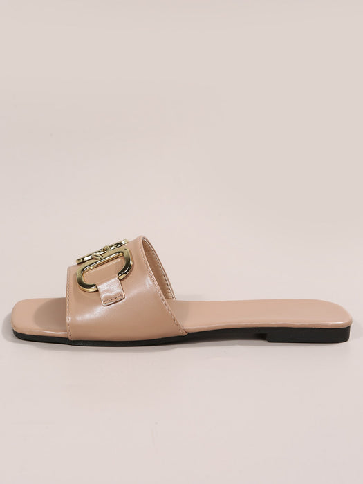 Women Metal Decor Slide Sandals, Fashion Summer Flat Sandals