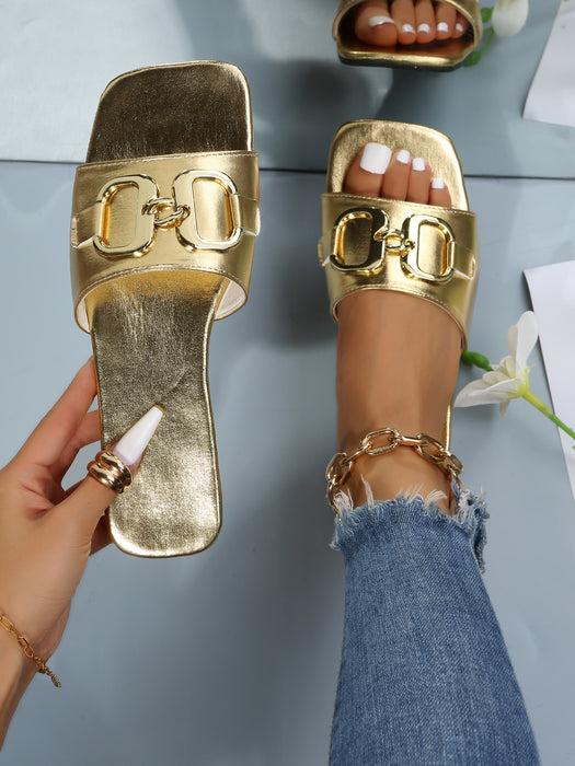 Women Metal Decor Slide Sandals, Fashion Summer Flat Sandals