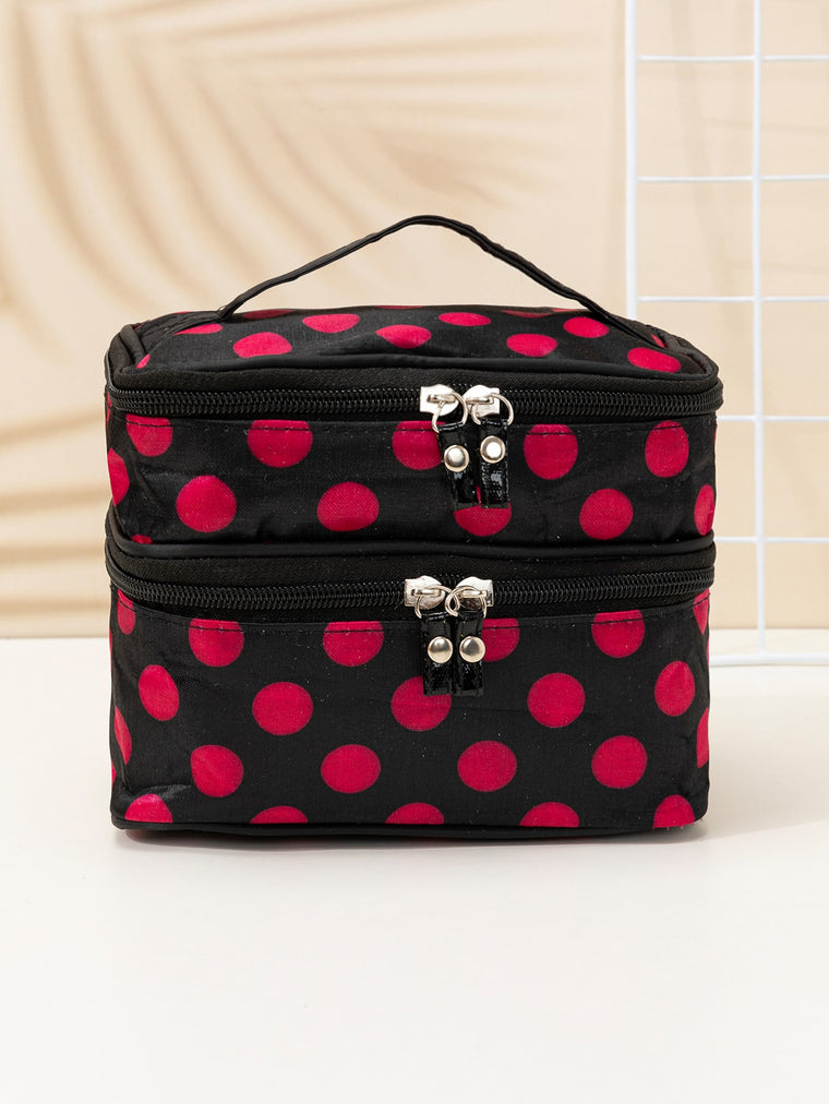 Multifunction Polka Dot Black Portable Multi-Layer Large Capacity Travel Storage Makeup Bag