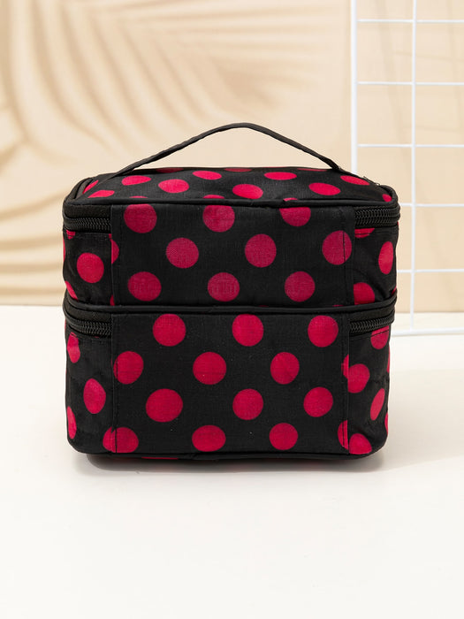 Multifunction Polka Dot Black Portable Multi-Layer Large Capacity Travel Storage Makeup Bag