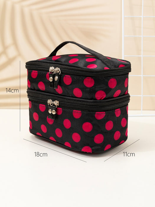 Multifunction Polka Dot Black Portable Multi-Layer Large Capacity Travel Storage Makeup Bag