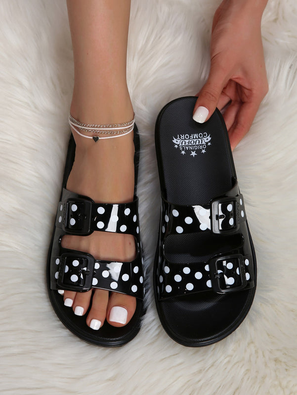 Double Buckle Strap Slide Sandals