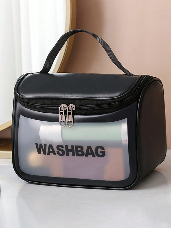 Letter Graphic Square Makeup Bag