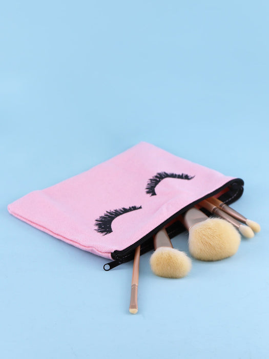 1pc Eyelash Pattern Makeup Bag - Pink and Caboodle