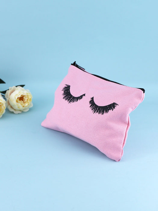 1pc Eyelash Pattern Makeup Bag - Pink and Caboodle