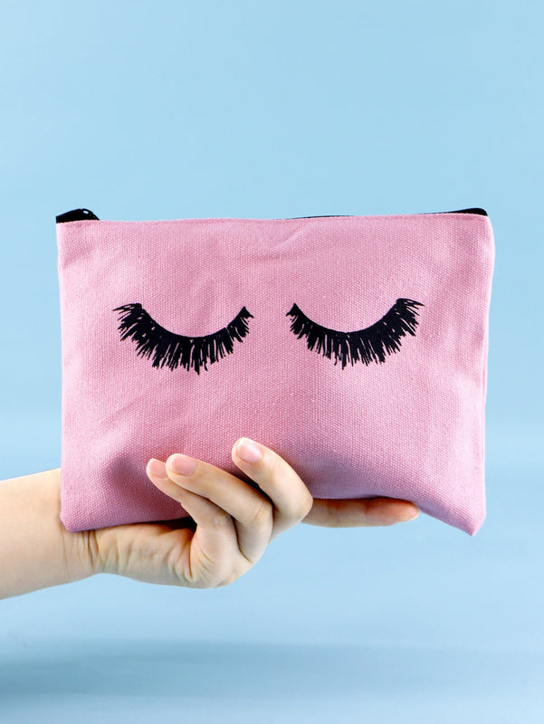 1pc Eyelash Pattern Makeup Bag - Pink and Caboodle