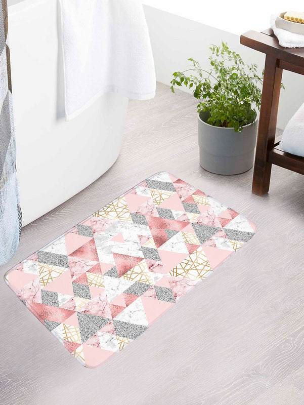 1pc Geometric Pattern Bath Mat Or 1pc Shower Curtain, Modern Polyester Closestool Mat, For Bathroom - Pink and Caboodle