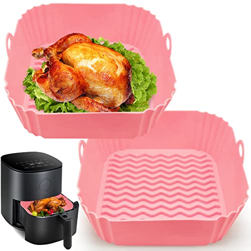2 Pack Air Fryer Silicone Liners, 8 Inch Reusable Heat Resistant Square Food Grade Silicone Air fryer Pots Inserts Baskets Bowl Accessories for COSORI Instant Vortex 4 to 7 QT Air Fryer Oven Microwave