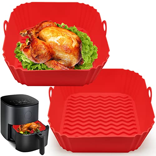 2 Pack Air Fryer Silicone Liners, 8 Inch Reusable Heat Resistant Square Food Grade Silicone Air fryer Pots Inserts Baskets Bowl Accessories for COSORI Instant Vortex 4 to 7 QT Air Fryer Oven Microwave - Pink and Caboodle