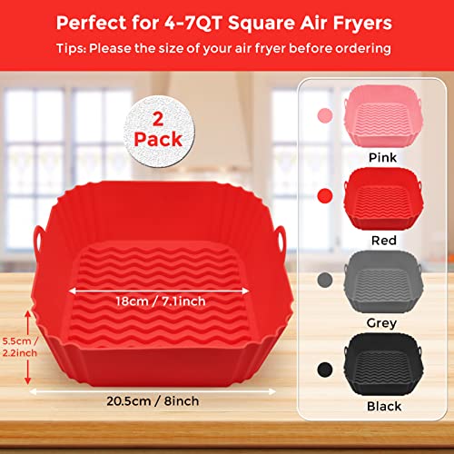 2 Pack Air Fryer Silicone Liners, 8 Inch Reusable Heat Resistant Square Food Grade Silicone Air fryer Pots Inserts Baskets Bowl Accessories for COSORI Instant Vortex 4 to 7 QT Air Fryer Oven Microwave - Pink and Caboodle