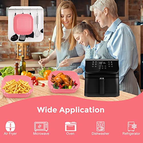 2 Pack Air Fryer Silicone Liners, 8 Inch Reusable Heat Resistant Square Food Grade Silicone Air fryer Pots Inserts Baskets Bowl Accessories for COSORI Instant Vortex 4 to 7 QT Air Fryer Oven Microwave - Pink and Caboodle