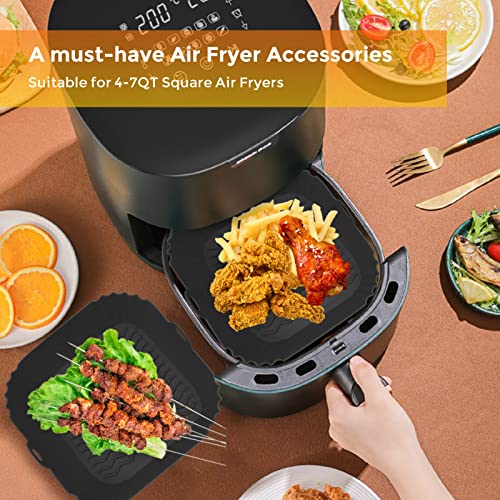 2 Pack Air Fryer Silicone Liners, Square Non-Stick Airfryer Liners Reusable Pot, Heat Resistant Air Fryer Accessories, Deep Fryer Baskets for 4 to 7 QT Oven Microwave Air Fryer Silicone Baking Tray - Pink and Caboodle