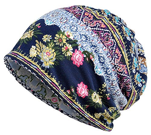 2-Pack Unisex Slouchy Knit Beanie Chemo Hat or Winter Cap - Geometric Florals - Pink and Caboodle