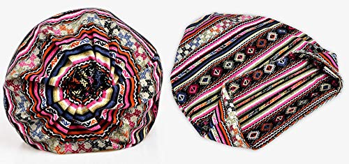 2-Pack Unisex Slouchy Knit Beanie Chemo Hat or Winter Cap - Geometrics & Stripes - Pink and Caboodle