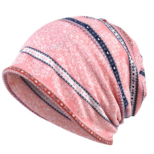 2-Pack Unisex Slouchy Knit Beanie Chemo Hat or Winter Cap - Pink & Gray - Pink and Caboodle