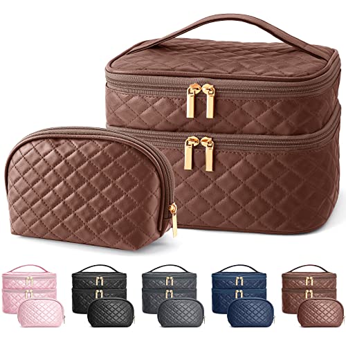 2 Pcs Cosmetics Toiletry Bag Set, Double Layer Portable Makeup Bag (5 colors) - Pink and Caboodle