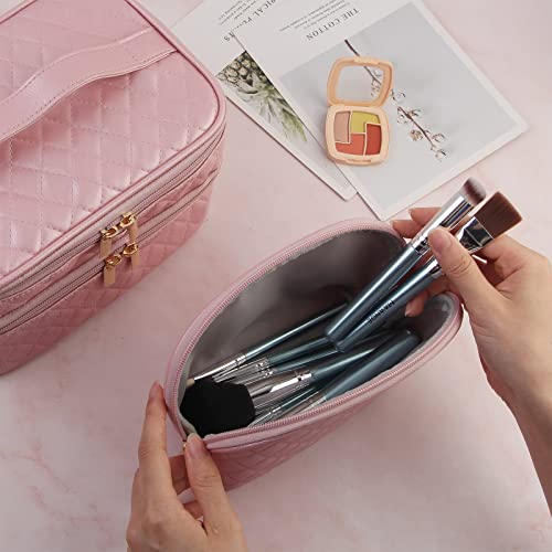 2 Pcs Cosmetics Toiletry Bag Set, Double Layer Portable Makeup Bag (5 colors) - Pink and Caboodle