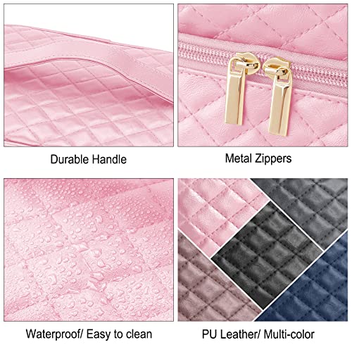 2 Pcs Cosmetics Toiletry Bag Set, Double Layer Portable Makeup Bag (5 colors) - Pink and Caboodle