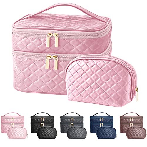 2 Pcs Cosmetics Toiletry Bag Set, Double Layer Portable Makeup Bag (5 colors) - Pink and Caboodle