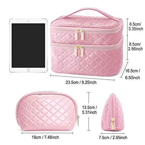 2 Pcs Cosmetics Toiletry Bag Set, Double Layer Portable Makeup Bag (5 colors) - Pink and Caboodle