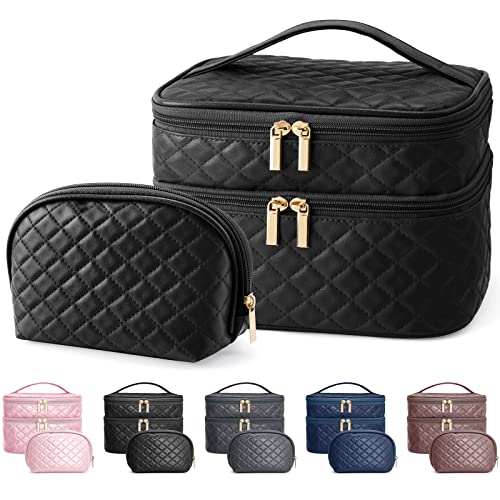 2 Pcs Cosmetics Toiletry Bag Set, Double Layer Portable Makeup Bag (5 colors) - Pink and Caboodle