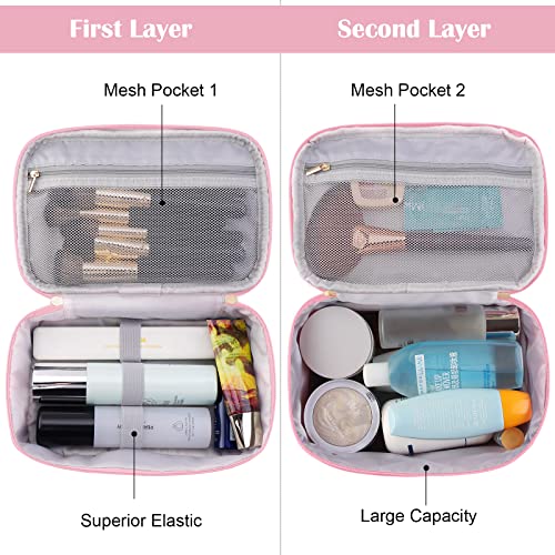 2 Pcs Cosmetics Toiletry Bag Set, Double Layer Portable Makeup Bag (5 colors) - Pink and Caboodle