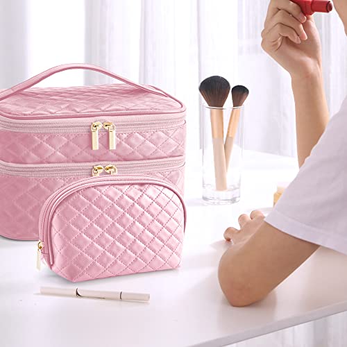 2 Pcs Cosmetics Toiletry Bag Set, Double Layer Portable Makeup Bag (5 colors) - Pink and Caboodle