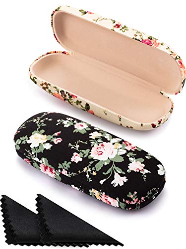 2 Pieces Hard Shell Eyeglass Case Flower Glasses Case for Women Floral Fabric Women Eyeglass Case Retro Hard Glass Case Portable Eyeglass Box for Women Girl Ladies Spectacles (Apricot, Black)