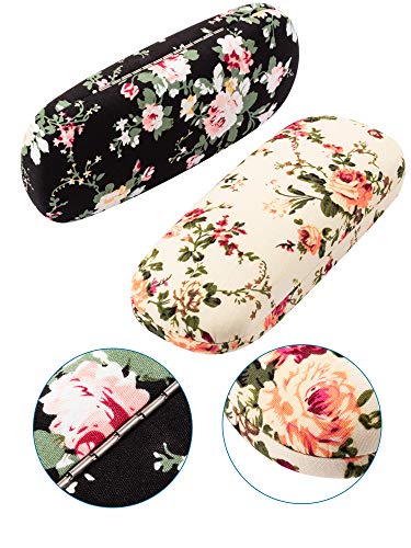 2 Pieces Hard Shell Eyeglass Case Flower Glasses Case for Women Floral Fabric Women Eyeglass Case Retro Hard Glass Case Portable Eyeglass Box for Women Girl Ladies Spectacles (Apricot, Black) - Pink and Caboodle