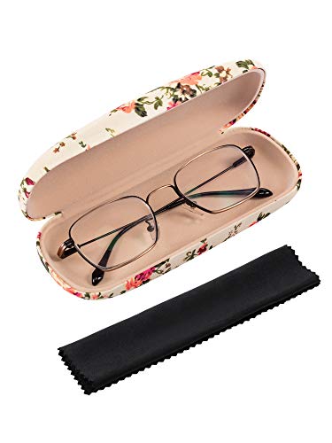2 Pieces Hard Shell Eyeglass Case Flower Glasses Case for Women Floral Fabric Women Eyeglass Case Retro Hard Glass Case Portable Eyeglass Box for Women Girl Ladies Spectacles (Apricot, Black) - Pink and Caboodle