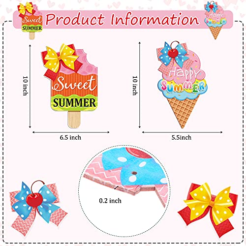 2 Pieces Ice Cream Sandbeach Hanging Sign Happy Summer Wood Sign Sweet Summer Wood Ornaments Summer Welcome Sign Door Wood Hanging Sign for Summer Holiday Party Home Door Wall Window Decor (Ice Cream) - Pink and Caboodle