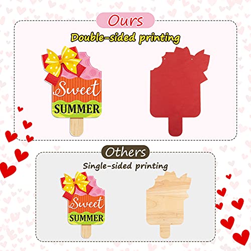 2 Pieces Ice Cream Sandbeach Hanging Sign Happy Summer Wood Sign Sweet Summer Wood Ornaments Summer Welcome Sign Door Wood Hanging Sign for Summer Holiday Party Home Door Wall Window Decor (Ice Cream) - Pink and Caboodle
